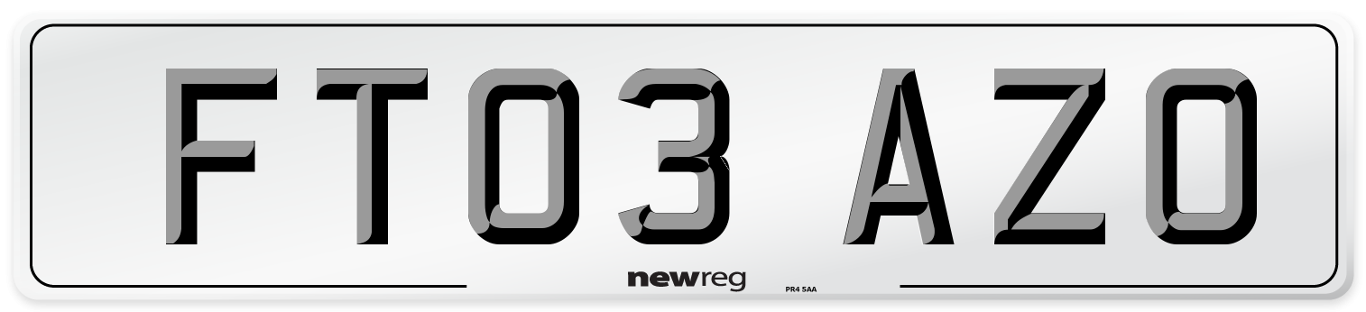 FT03 AZO Number Plate from New Reg
